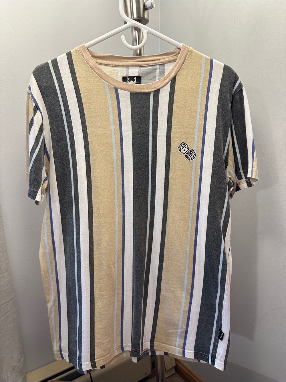Men's Striped Short-Sleeve Tee in Beige, Black & White